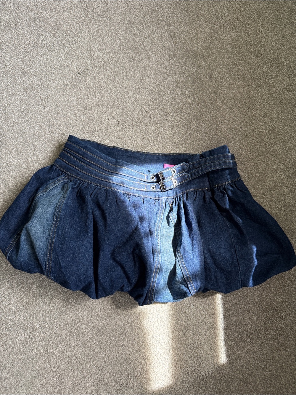 Edikted Dark Blue Denim Mini Skirt with Buckle Waist